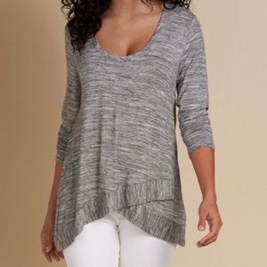 SOFT SURROUNDINGS Waldport Criss Cross Hem Blouse Tunic Top Blouse Shirt Gray
